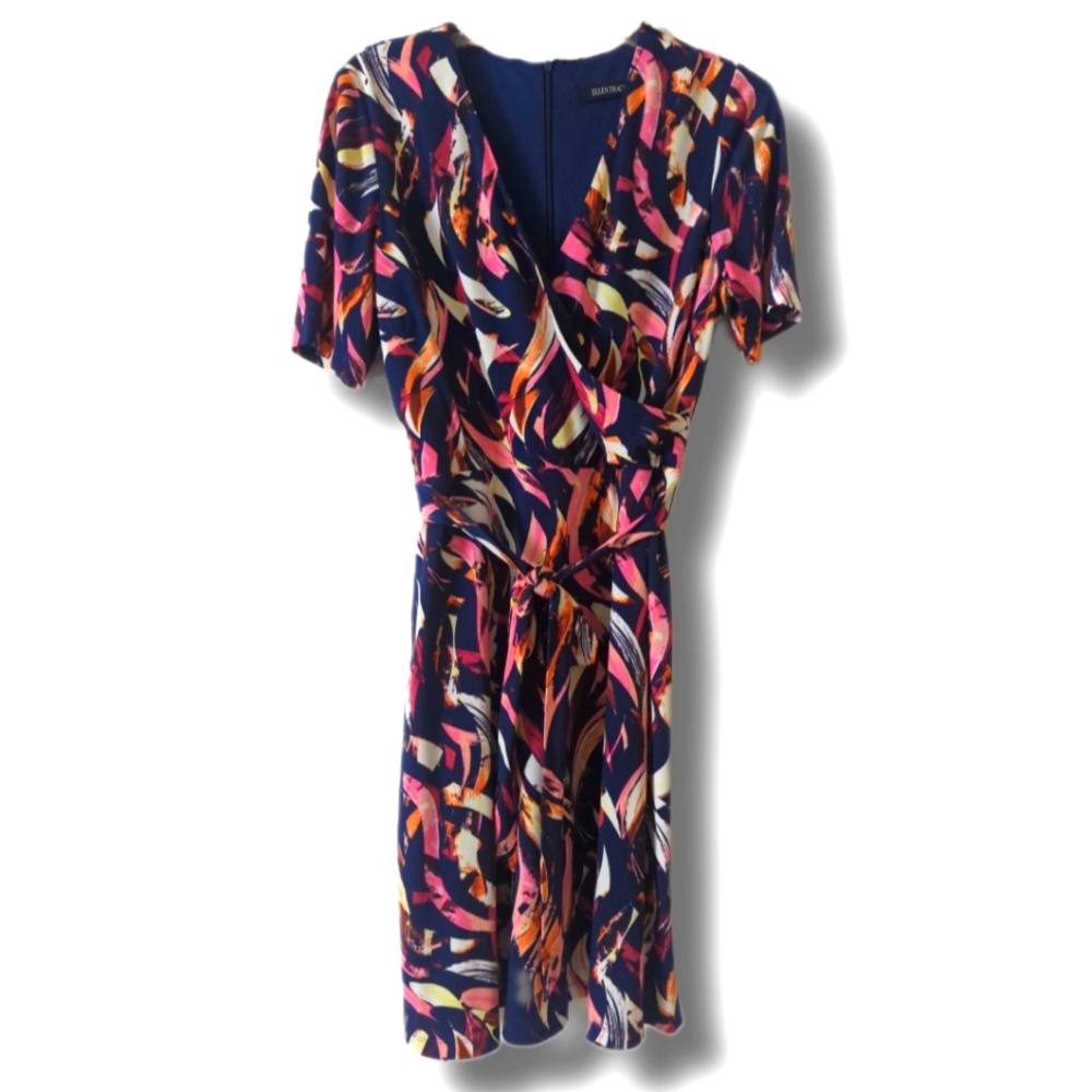 Ellen Tracy Size 10 Gorgeous Graphic Design Midi Dress with Belt